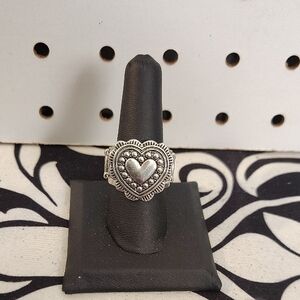 Silver Toned Heart Statement Ring - Women Jewelry